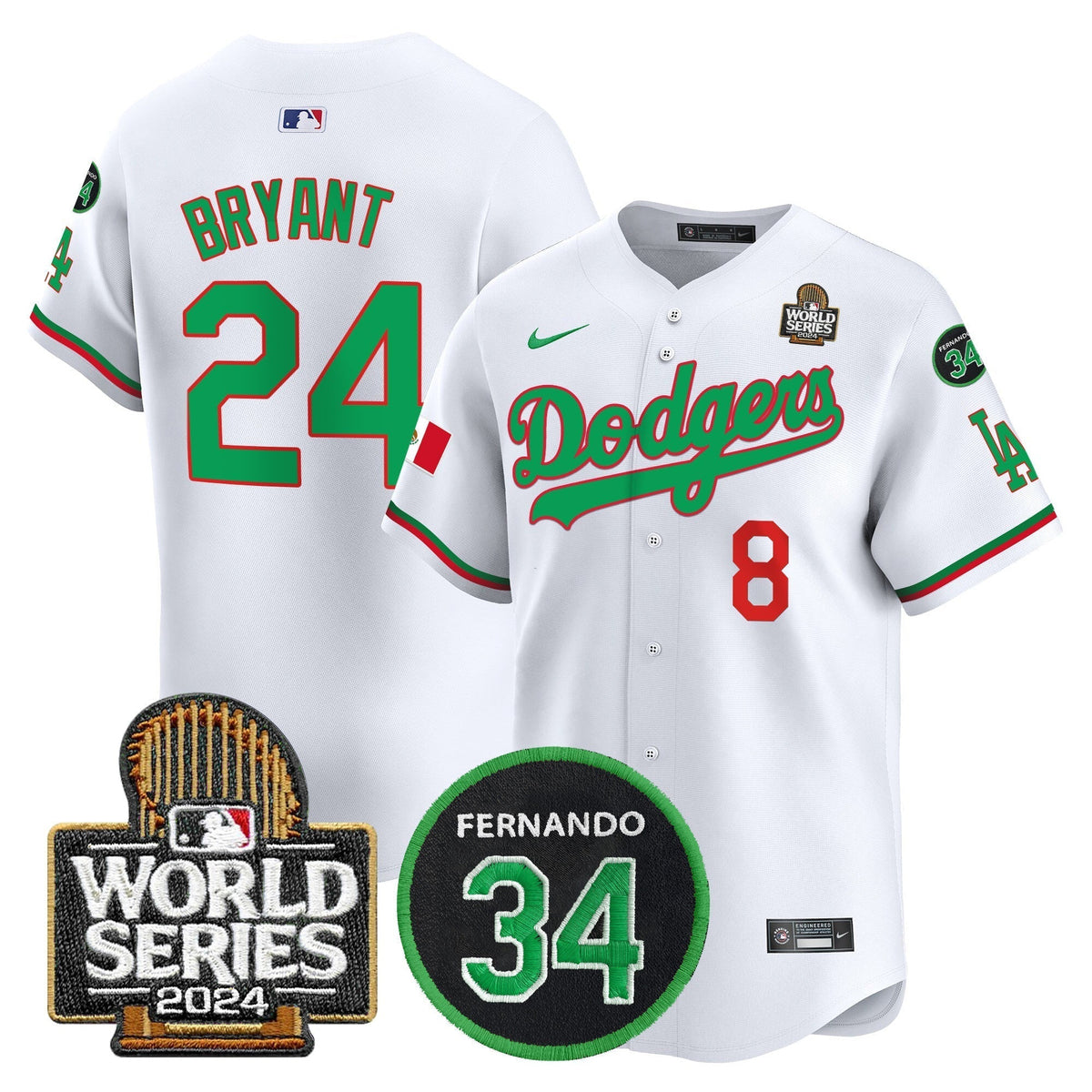 Dodgers Mexico Fernando Memorial & 2024 World Series Patch Vapor Premier Limited Jersey V3 - All Stitched