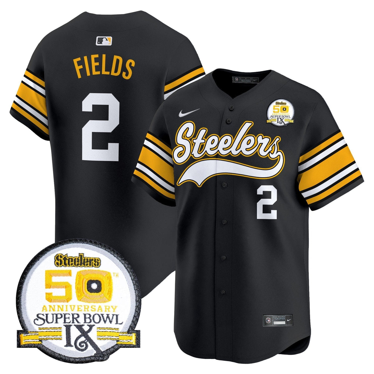 Steelers 50th Anniversary Of Super Bowl IX Patch Vapor Premier Baseball Jersey - All Stitched