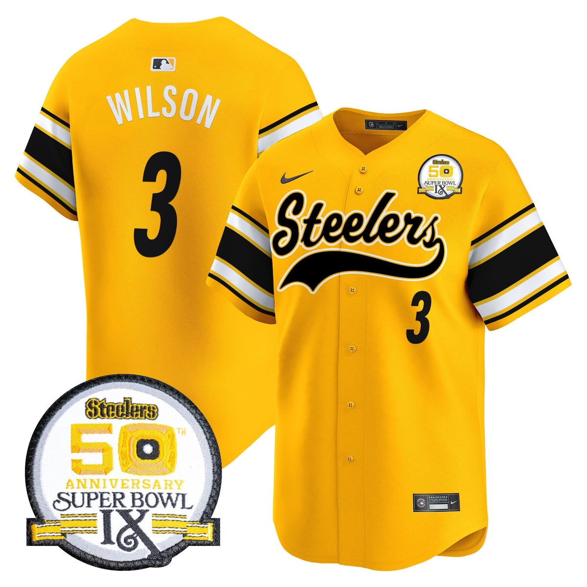 Steelers 50th Anniversary Of Super Bowl IX Patch Vapor Premier Baseball Jersey - All Stitched