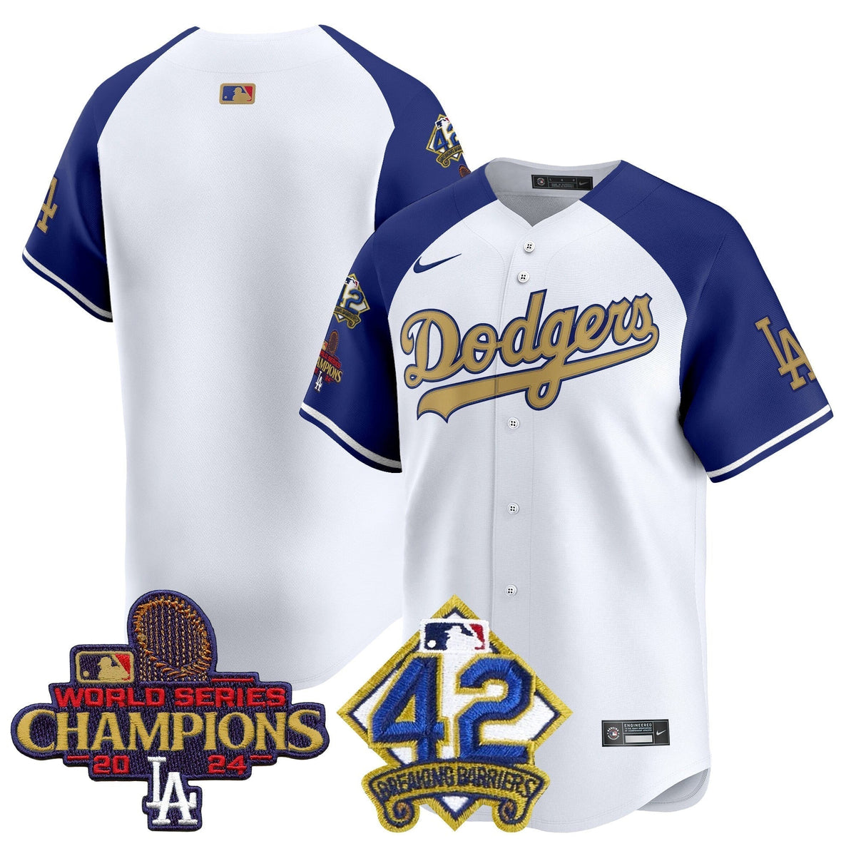 Dodgers 2024 World Series Champions & Jackie Robinson Patch Vapor Premier Limited Jersey - All Stitched