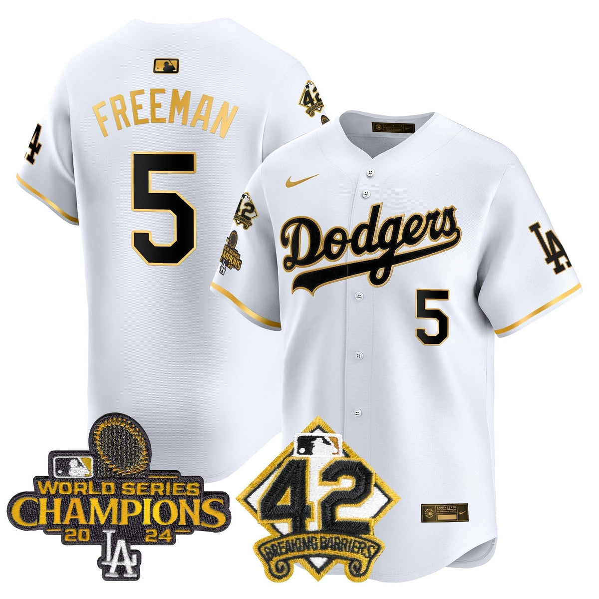 Dodgers 2024 World Series Champions & Jackie Robinson Patch Vapor Premier Limited Jersey - All Stitched