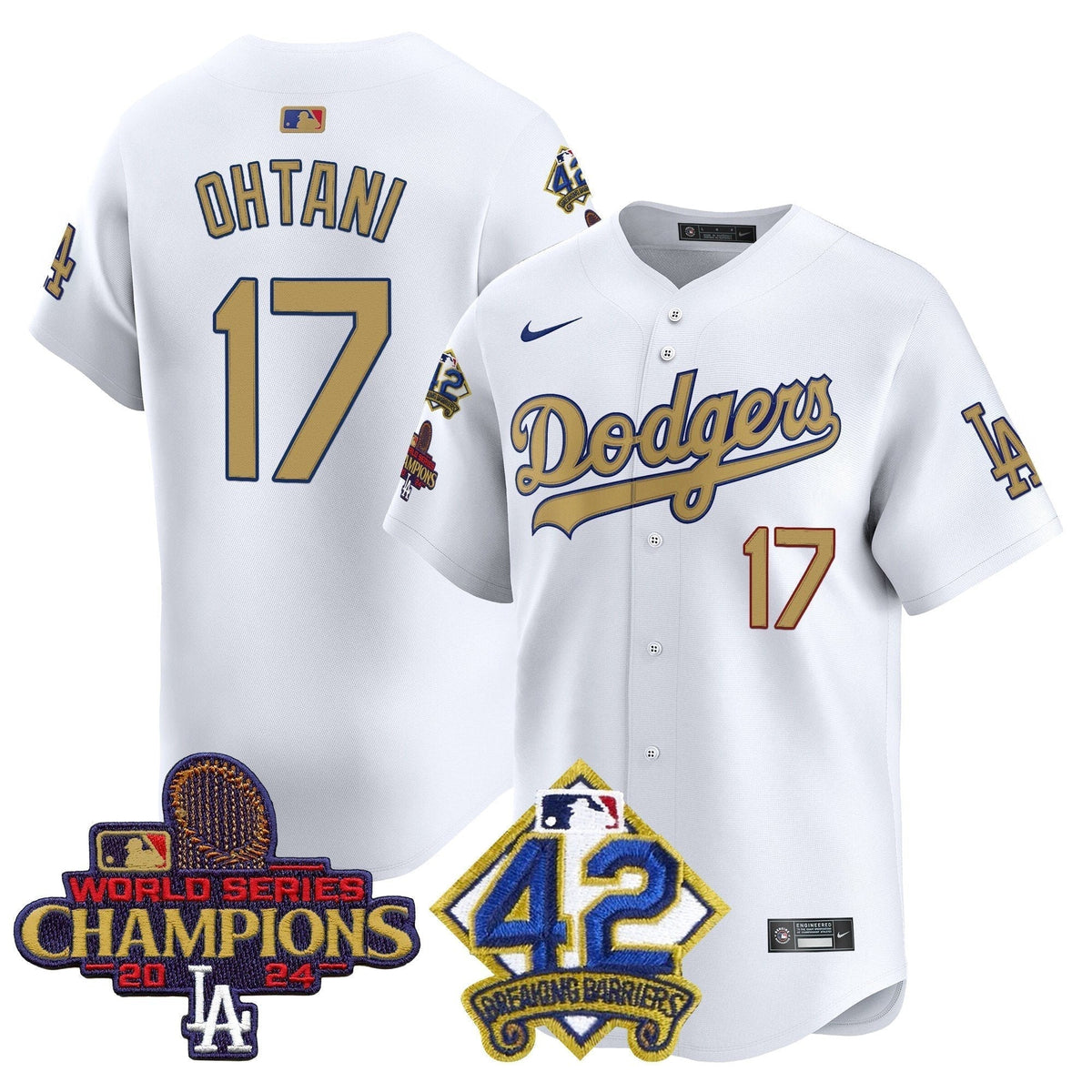 Dodgers 2024 World Series Champions & Jackie Robinson Patch Vapor Premier Limited Jersey - All Stitched
