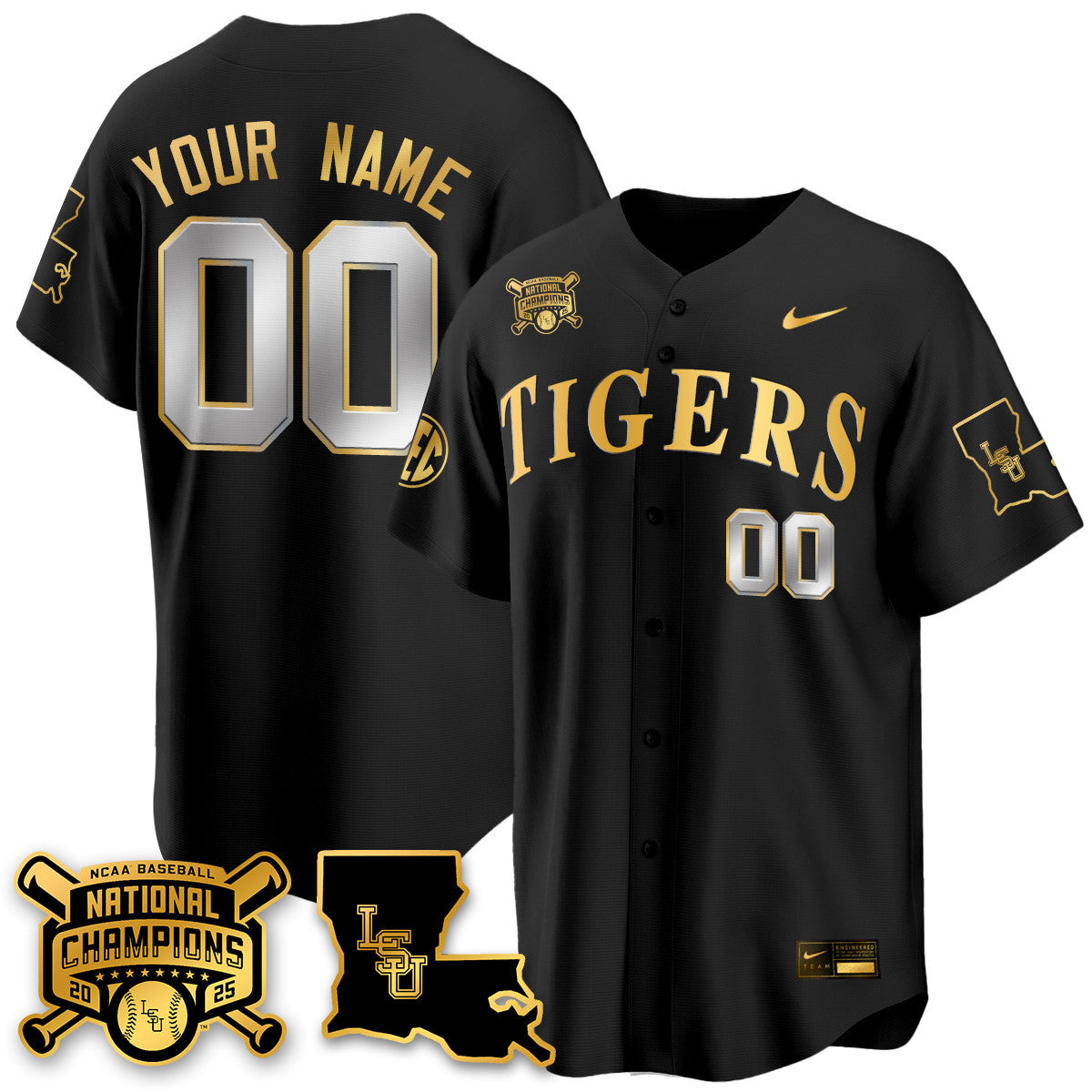 LSU 2025 World Series Champions Limited Gold Jersey - All Stitched