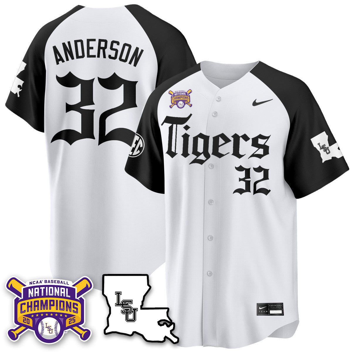 Men's LSU Tigers 2025 World Series Champions 'Gothic Geaux Edition' Jersey - All Stitched