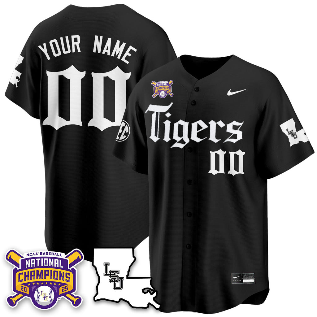 Men's LSU Tigers 2025 World Series Champions 'Gothic Geaux Edition' Jersey - All Stitched
