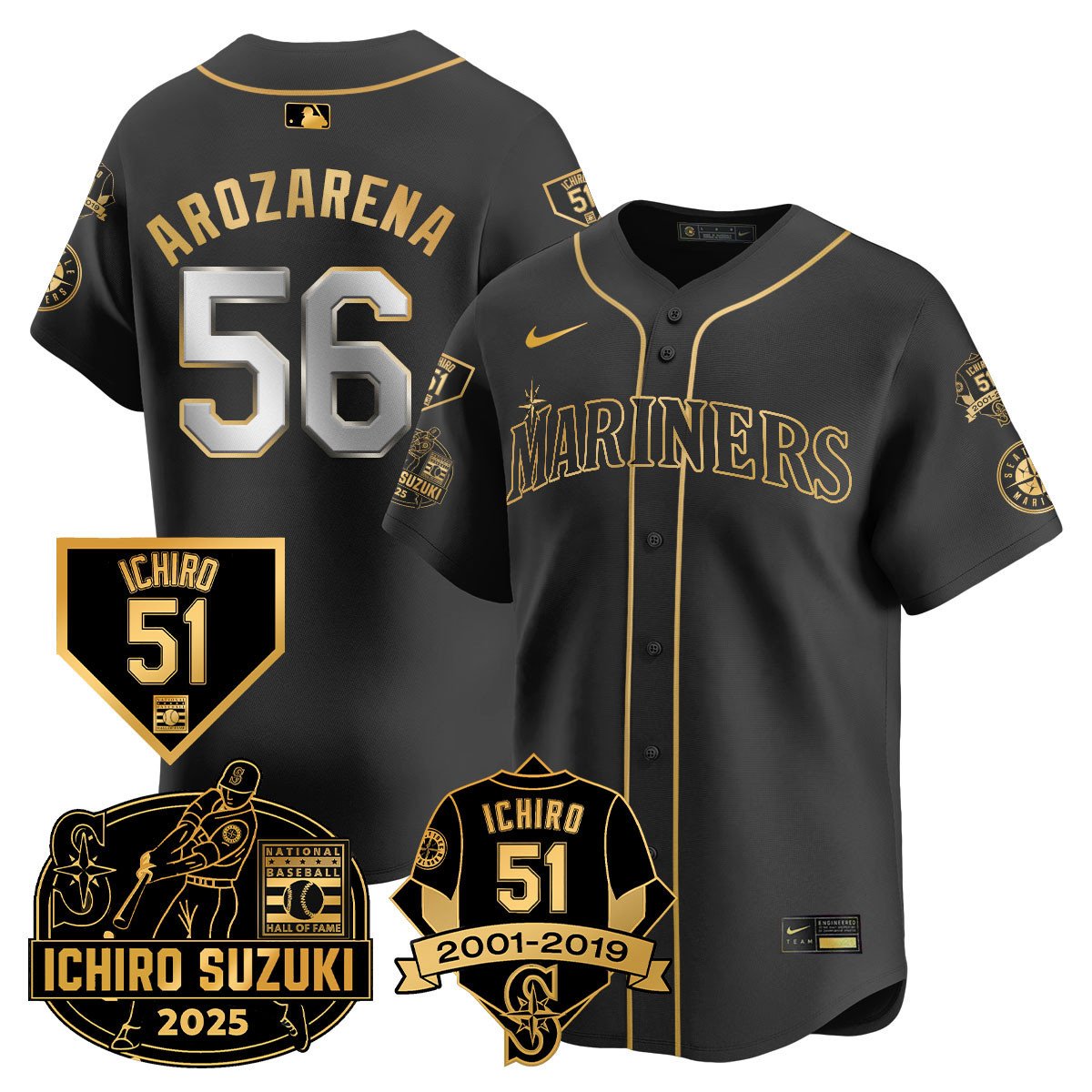 SEA Ichiro Number Retirement Jersey - All Stitched