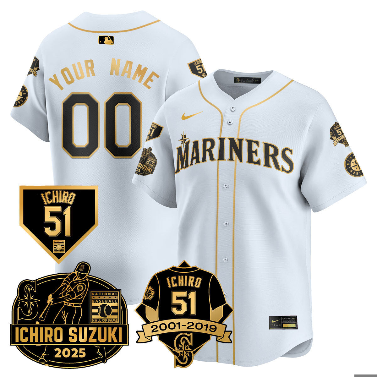 SEA Ichiro Number Retirement Jersey - All Stitched