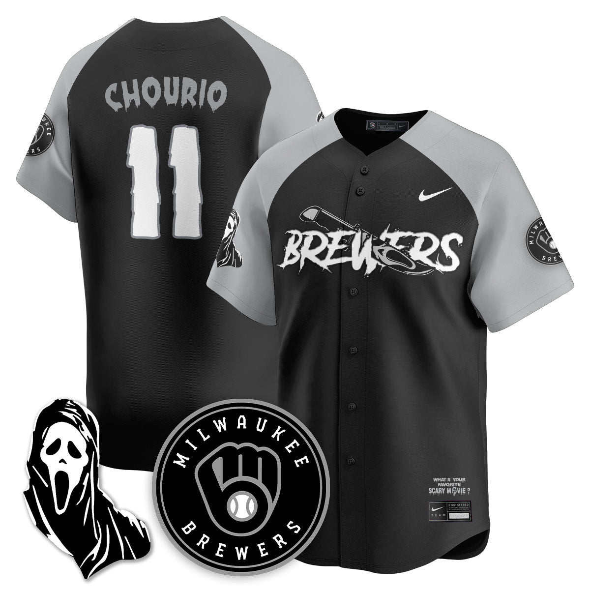 Men's Milwaukee Brewers "Scream Ghostface" Jersey - All Stitched