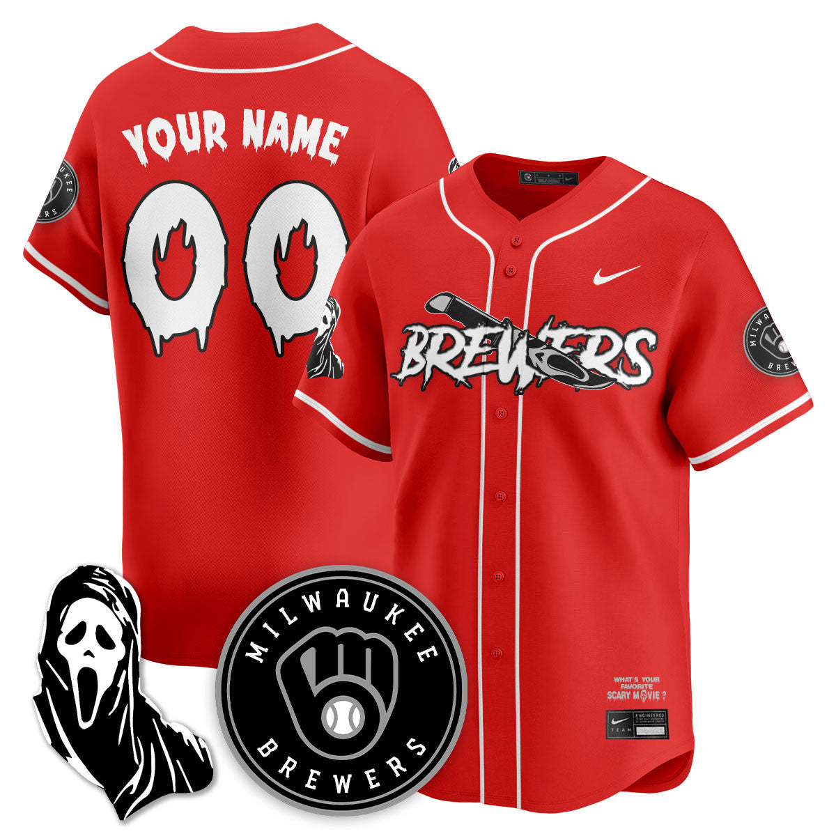 Men's Milwaukee Brewers "Scream Ghostface" Jersey - All Stitched