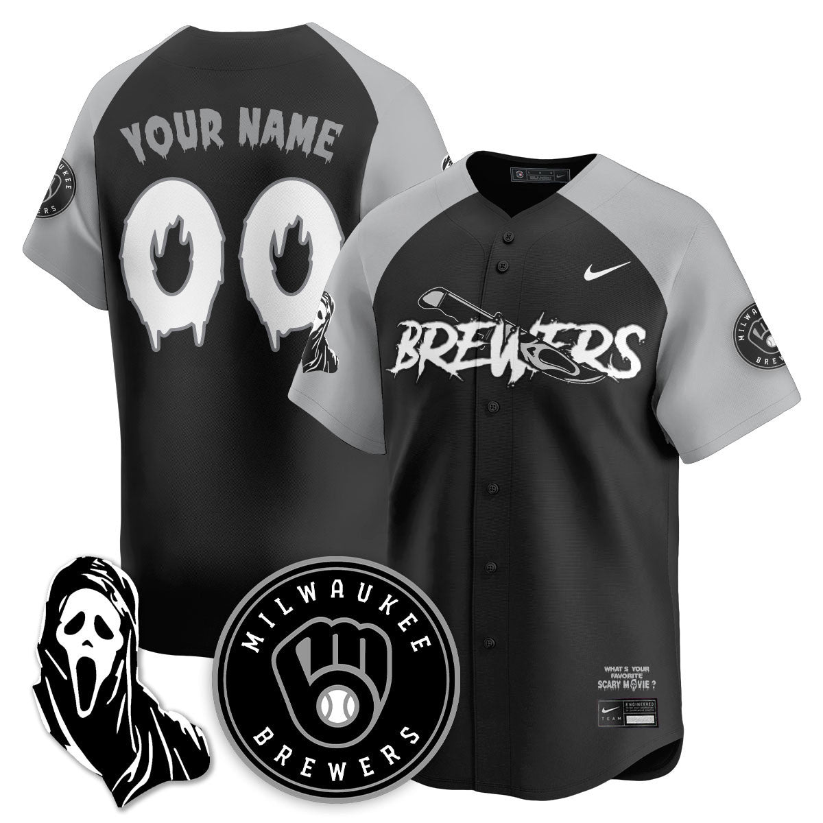 Milwaukee Brewers "Scream Ghostface" Custom Jersey - All Stitched