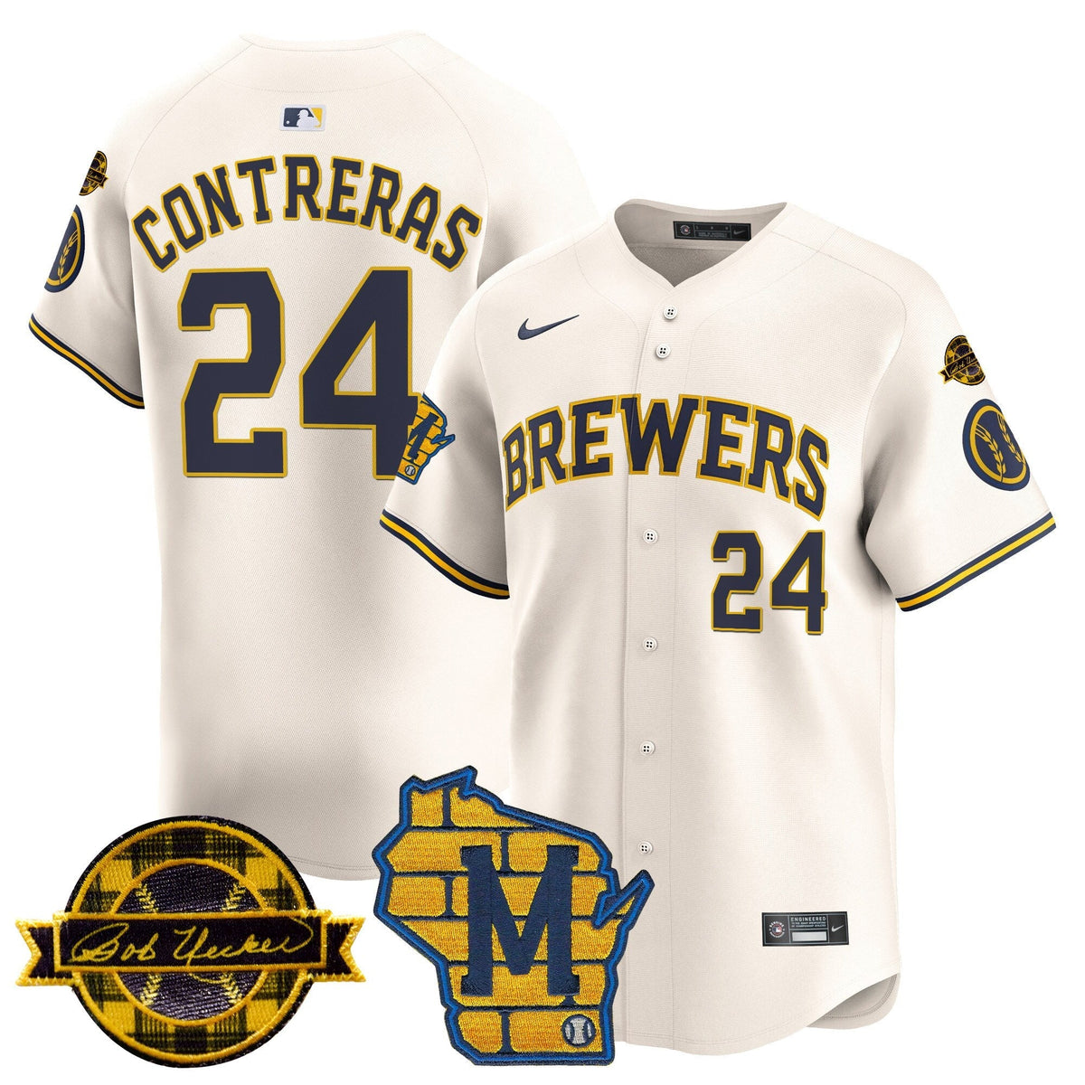 MIL Home & Bob Uecker Patch Vapor Premier Limited Jersey - All Stitched