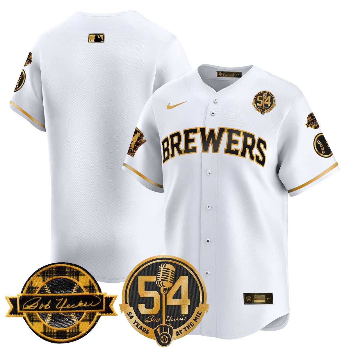MIL 'Bob Uecker - 54 Seasons for Brewers' Limited Gold Jersey - Stitched