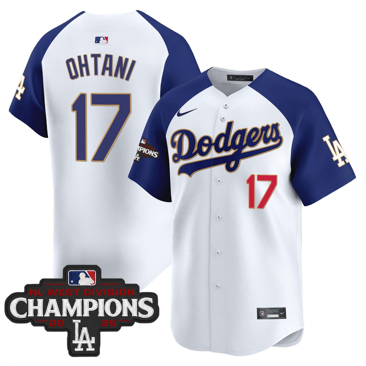 Dodgers 2025 NL West Division Champions Patch Gold Trim Vapor Premier Limited Jersey - Stitched