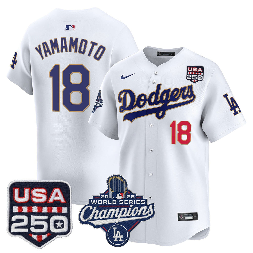Dodgers 2025 World Series Champions & 250America Patch Vapor Premier Limited Jersey - All Stitched