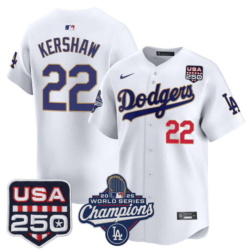 Dodgers 2025 World Series Champions & 250America Patch Vapor Premier Limited Jersey - All Stitched