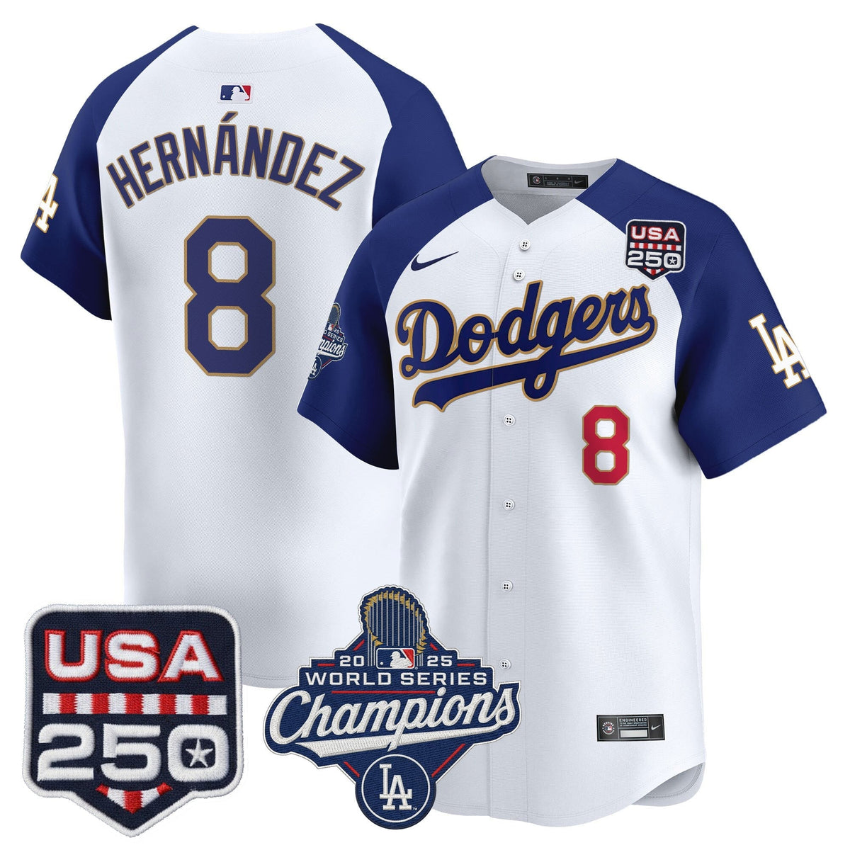 Dodgers 2025 World Series Champions & 250America Patch Vapor Premier Limited Jersey - All Stitched