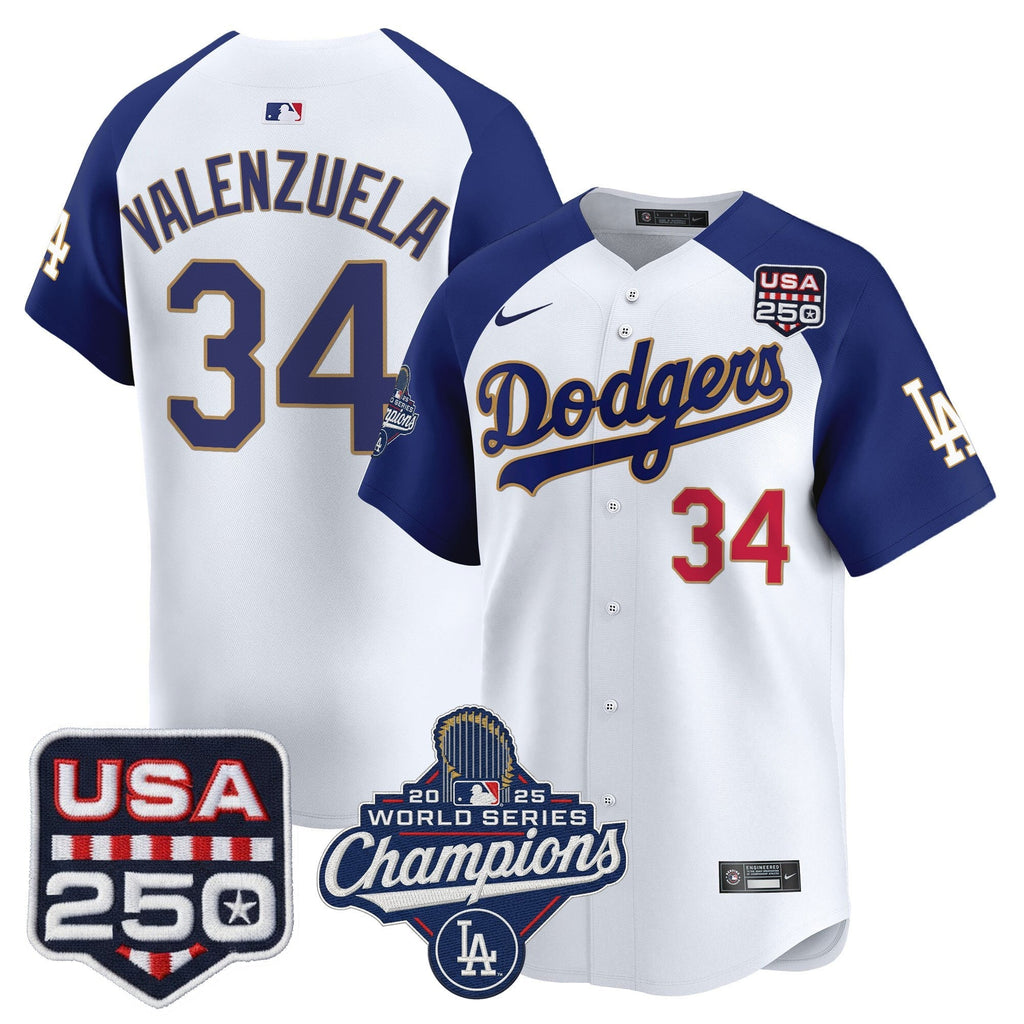 Dodgers 2025 World Series Champions & 250America Patch Vapor Premier Limited Jersey - All Stitched
