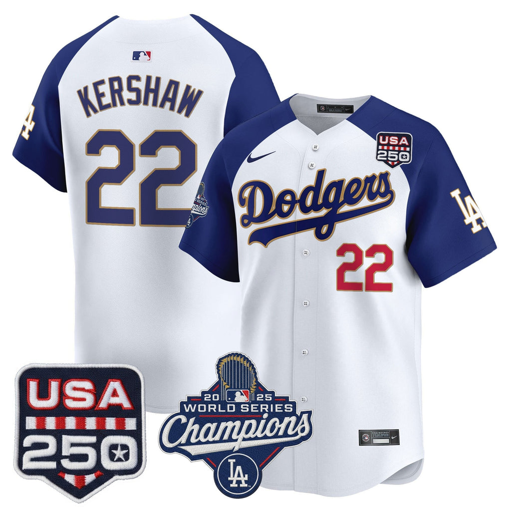 Dodgers 2025 World Series Champions & 250America Patch Vapor Premier Limited Jersey - All Stitched