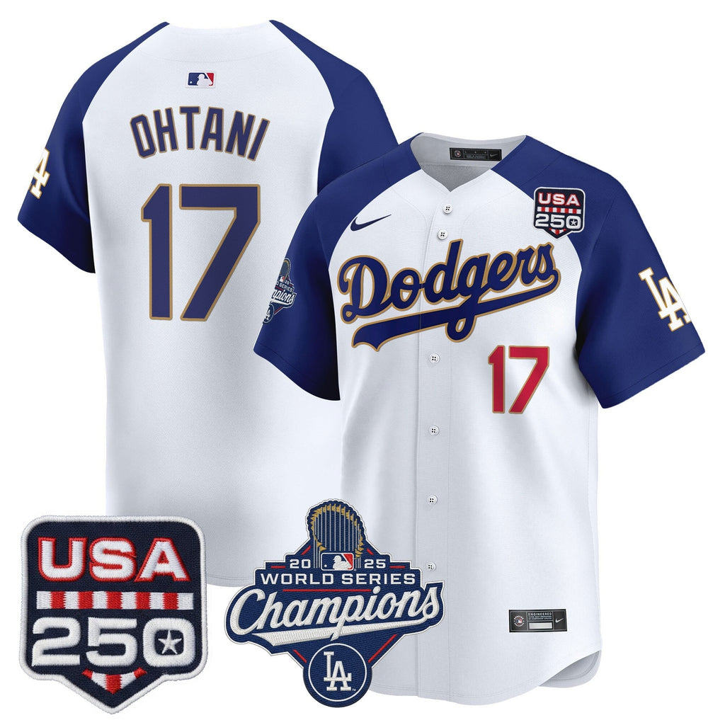 Dodgers 2025 World Series Champions & 250America Patch Vapor Premier Limited Jersey - All Stitched