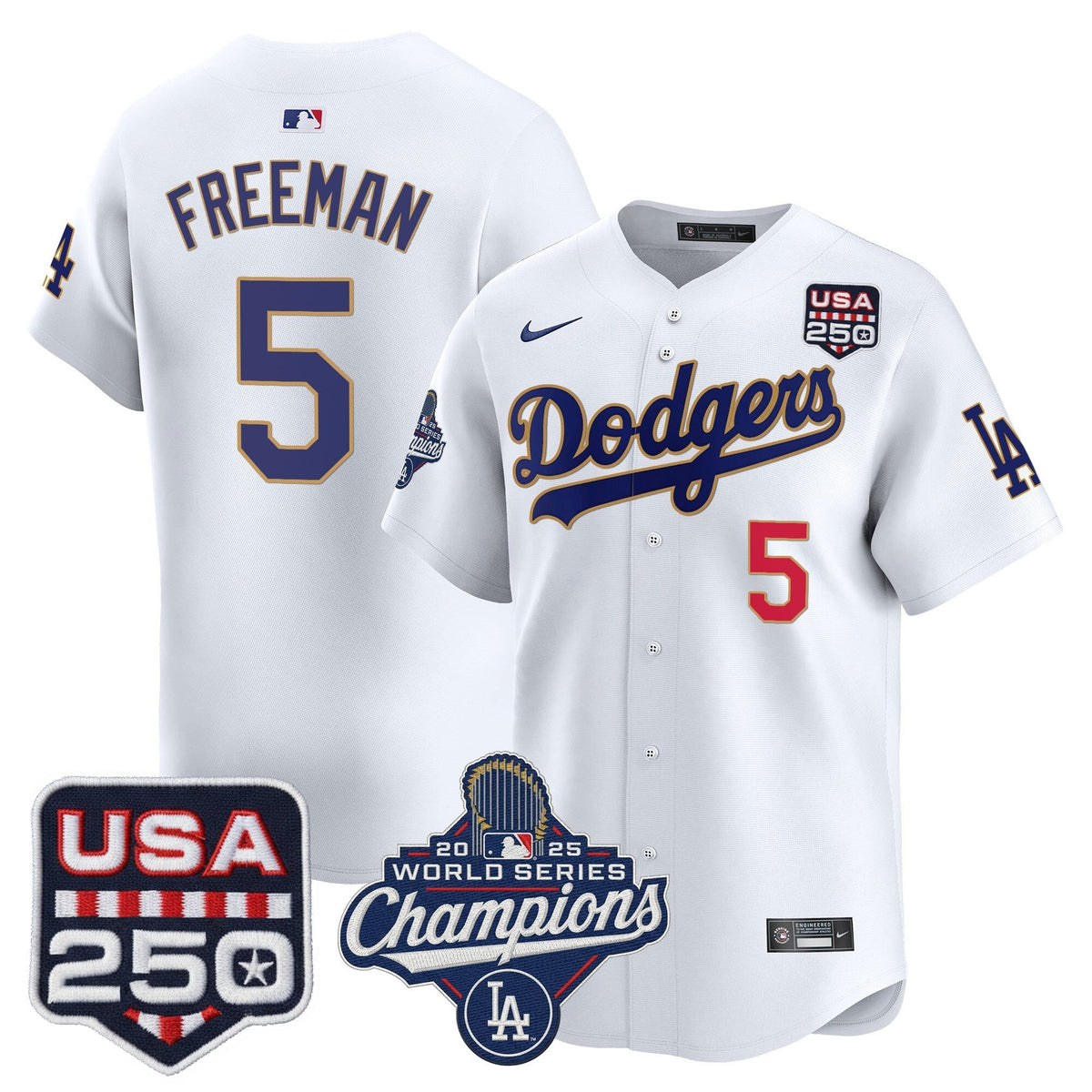 Dodgers 2025 World Series Champions & 250America Patch Vapor Premier Limited Jersey - All Stitched