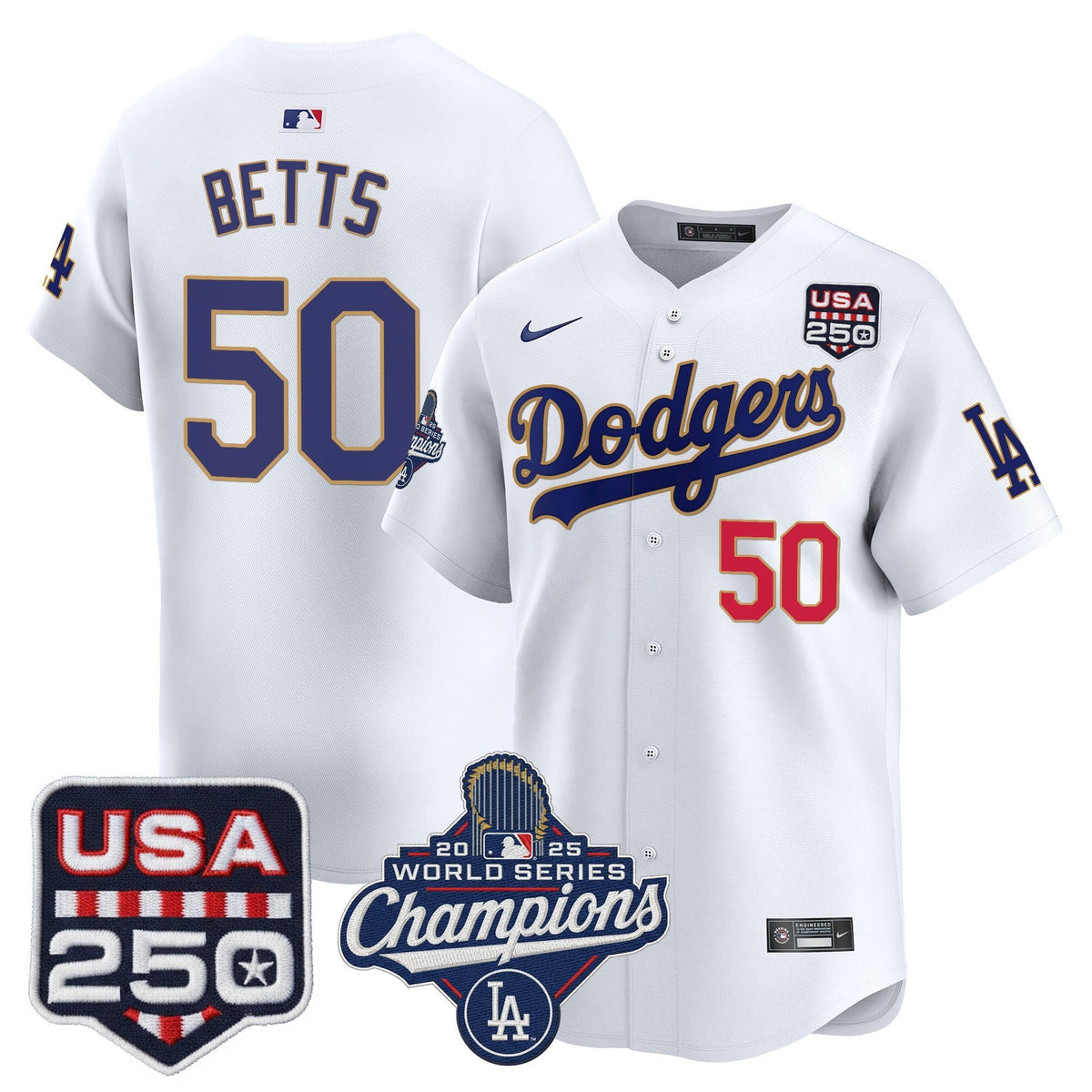 Dodgers 2025 World Series Champions & 250America Patch Vapor Premier Limited Jersey - All Stitched