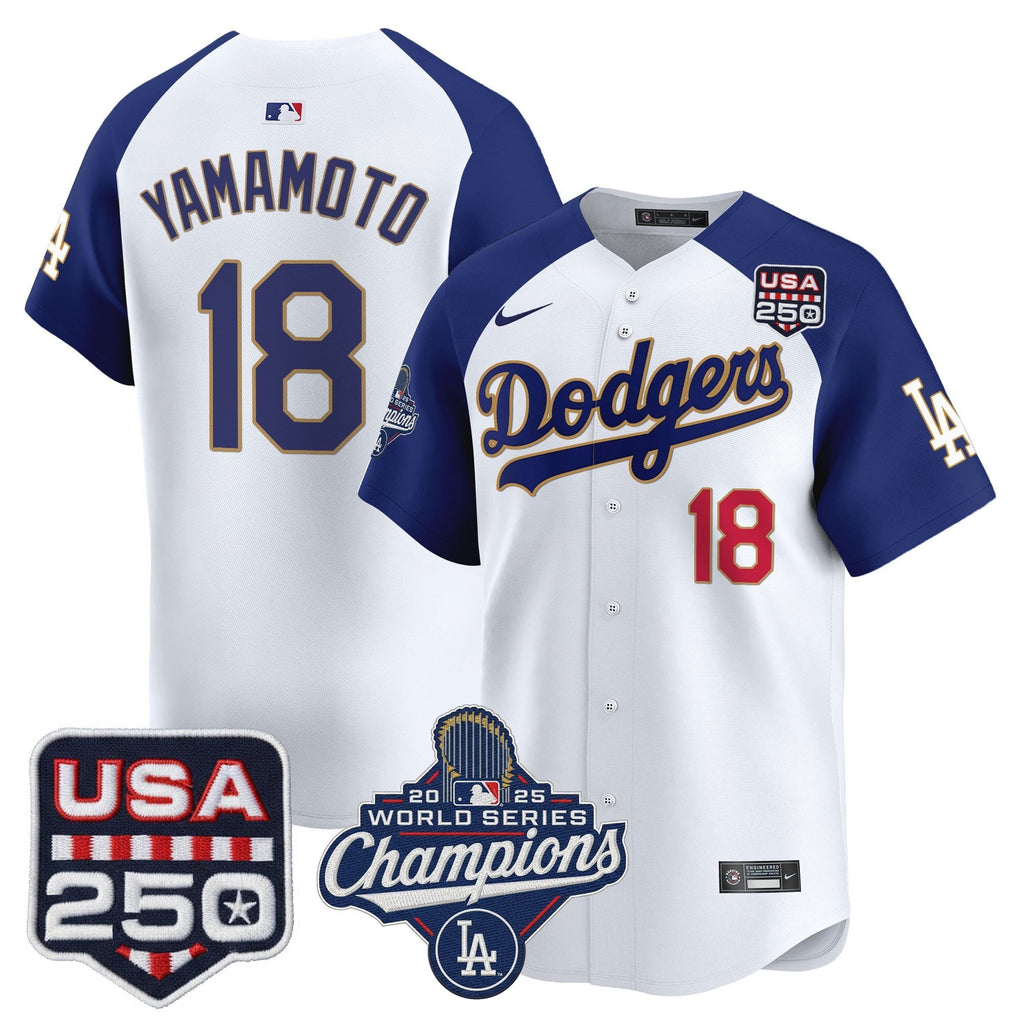 Dodgers 2025 World Series Champions & 250America Patch Vapor Premier Limited Jersey - All Stitched