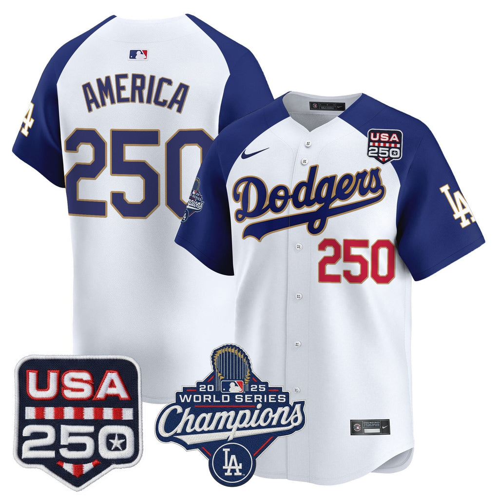 Dodgers 2025 World Series Champions & 250America Patch Vapor Premier Limited Jersey - All Stitched
