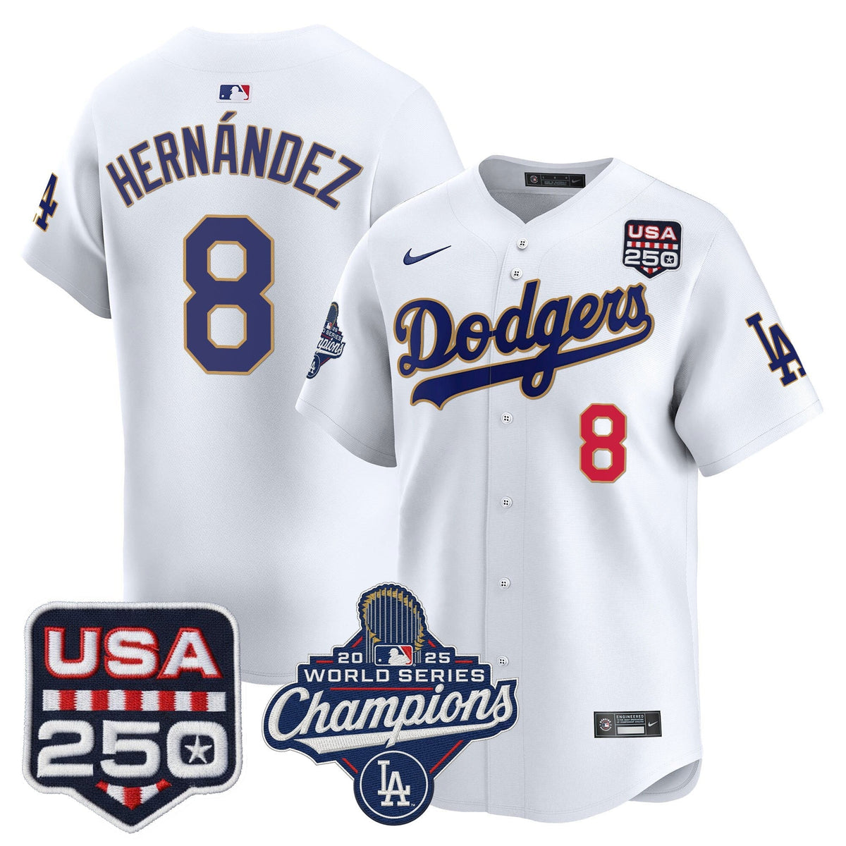 Dodgers 2025 World Series Champions & 250America Patch Vapor Premier Limited Jersey - All Stitched