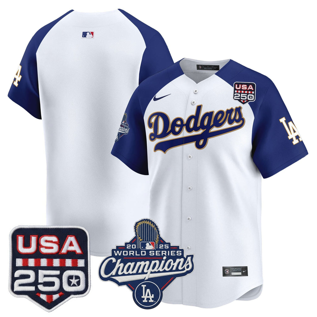 Dodgers 2025 World Series Champions & 250America Patch Vapor Premier Limited Jersey - All Stitched