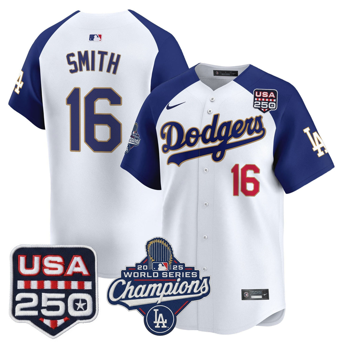 Dodgers 2025 World Series Champions & 250America Patch Vapor Premier Limited Jersey - All Stitched