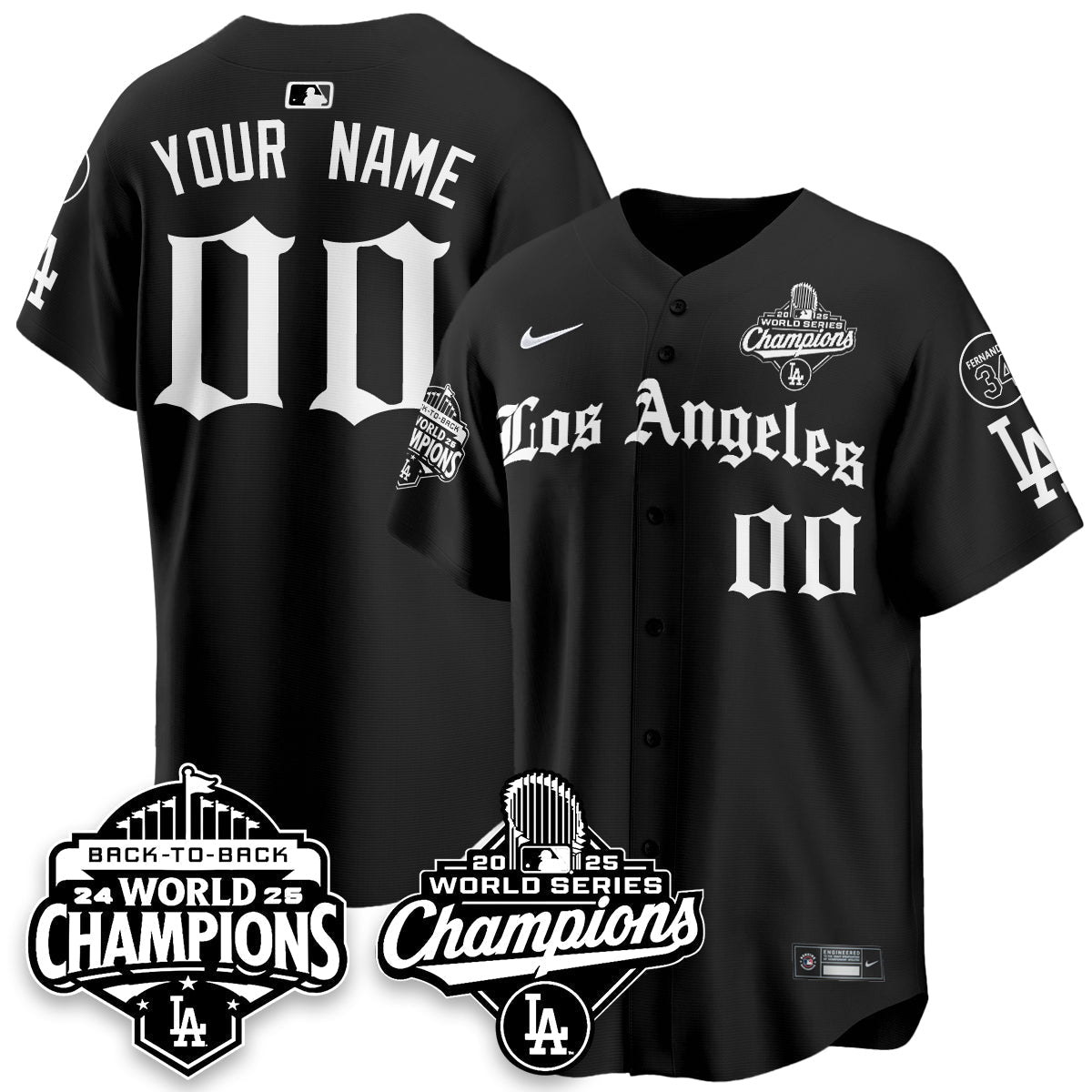 LAD 2025 World Series Champions Vapor Premier Limited Jersey - LA Gothic Edition - All Stitched