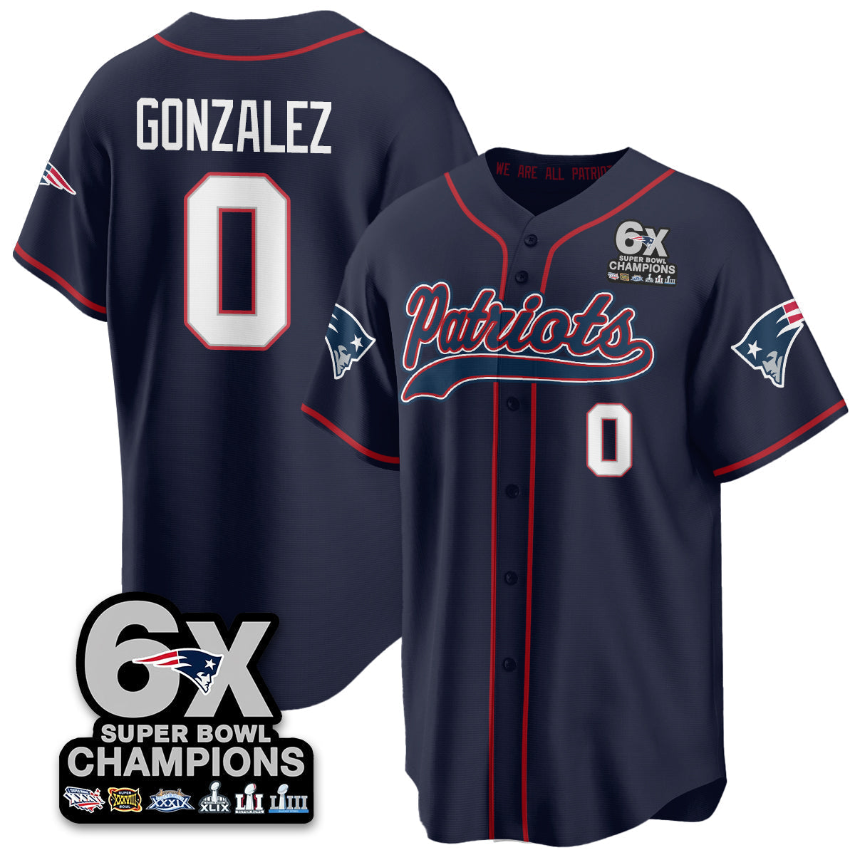 NE 6-Time Champions Patch Vapor Baseball Jersey - All Stitched