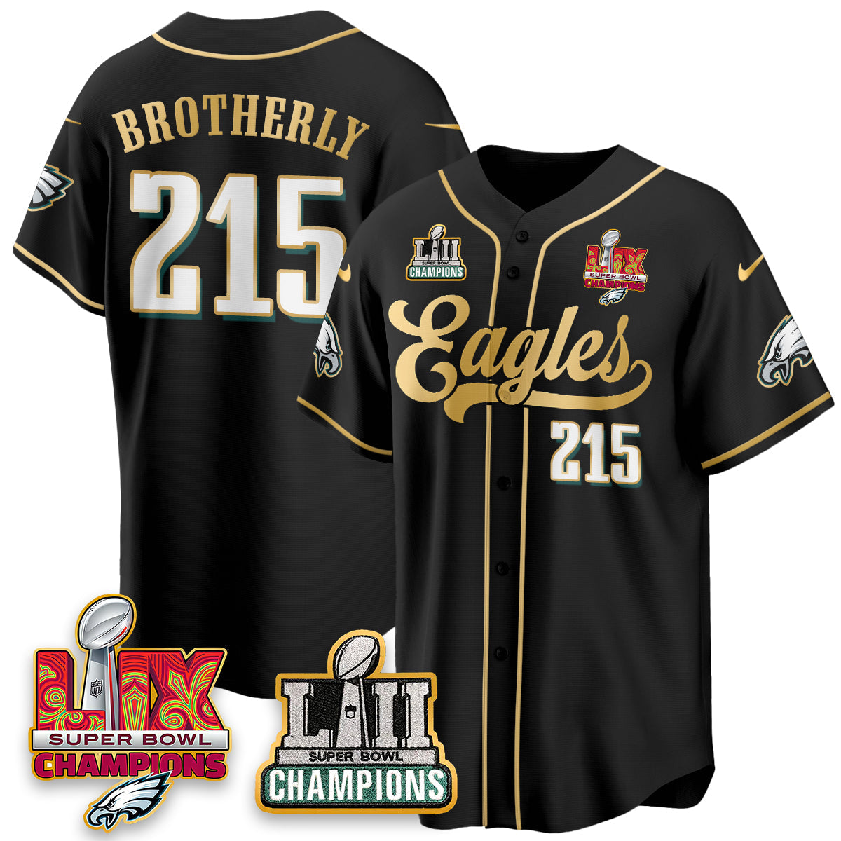 PHI LII-LIX Super Bowl Champions Vapor Limited Gold Baseball Jersey - All Stitched