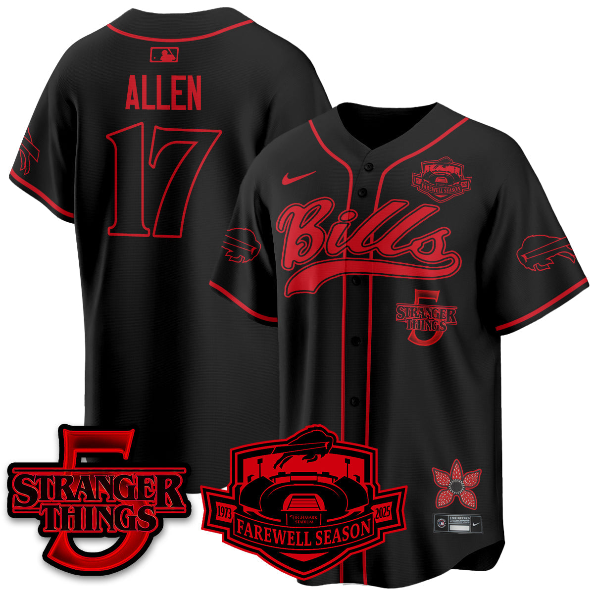 BUF Stranger Things Vapor Limited Baseball Jersey - All Stitched