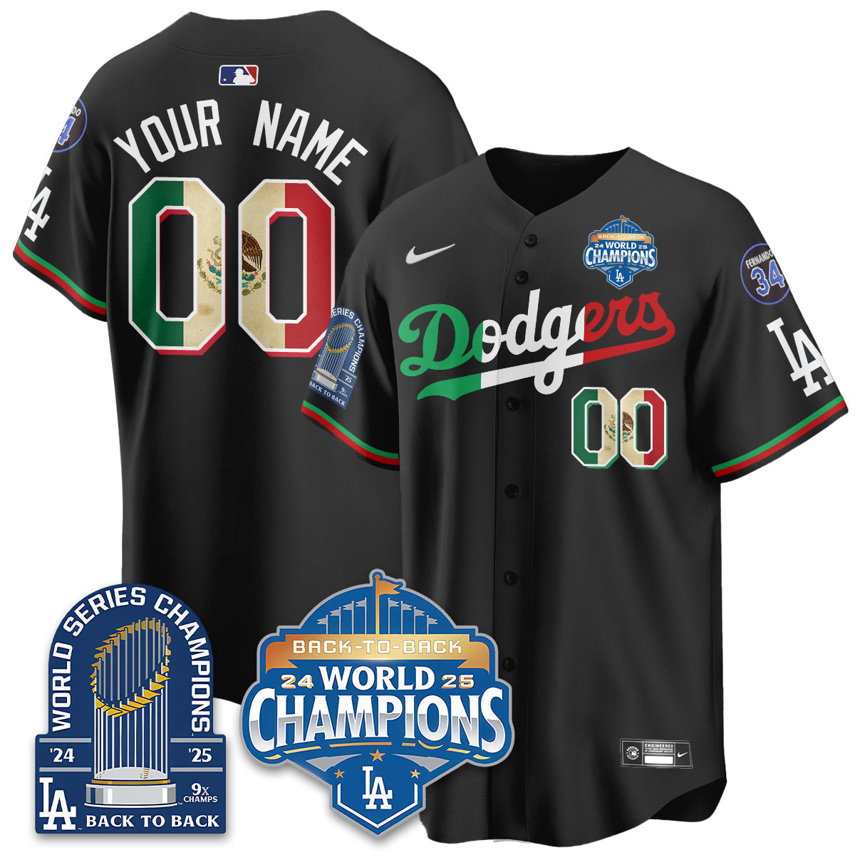 LAD Mexico World Series Champions Jersey - 9x Champs - All Stitched