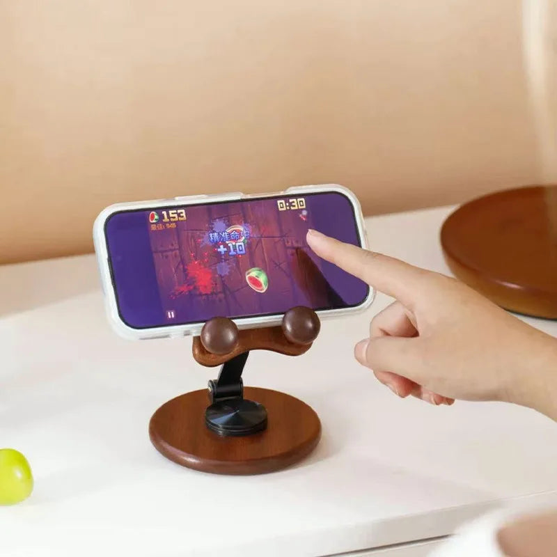Wooden Shiba Inu Phone Stand Rotatable and Adjustable Desktop Tablet Stand Creative and Cute Decorative Item Phone Holder