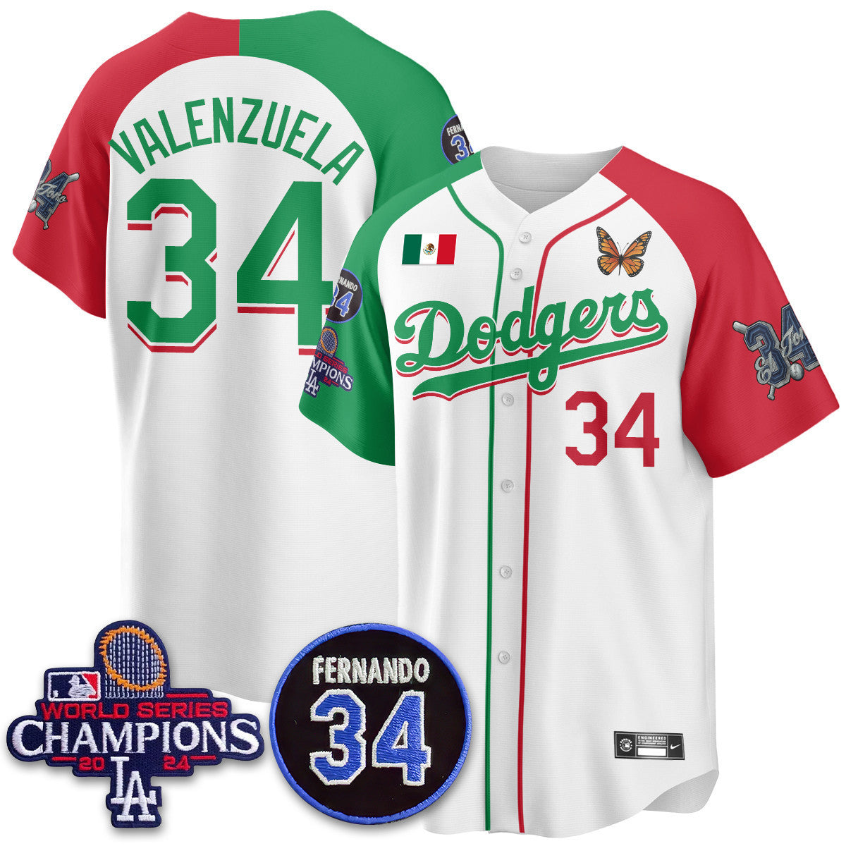 Los Angeles Dodgers Mexican "For 34" Custom Jersey - All Stitched