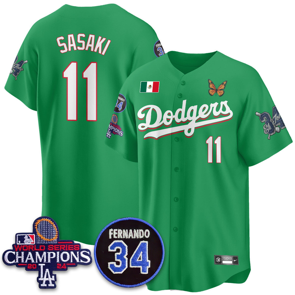 Los Angeles Dodgers Mexican "For 34" Custom Jersey - All Stitched